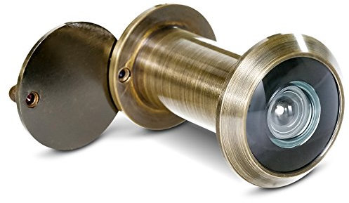 Stoppwerk Judas Porte en aspect ancien - Judas de porte 14 mm pour montage dans vantaux de 35-55mm à angle 200° - avec protection en verre - Oeil de Porte Judas