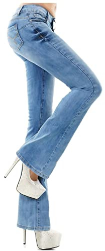 Noir Triple XXX Womens Bootcut Mid Rise Waist Stretch Jeans Trousers Blue Sizes UK 6-14 (M UK 10)