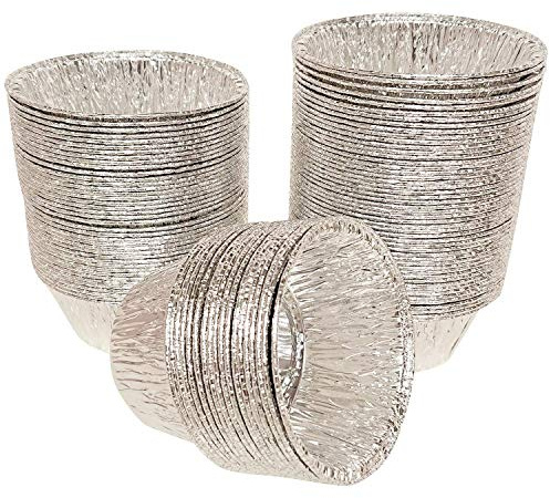 2 Oz Disposable Baking Cups Tins Foil Pans Cups 70 mL Aluminum Foil Cupcake Bowl Pans for Baking, Roasting, 100Pcs.