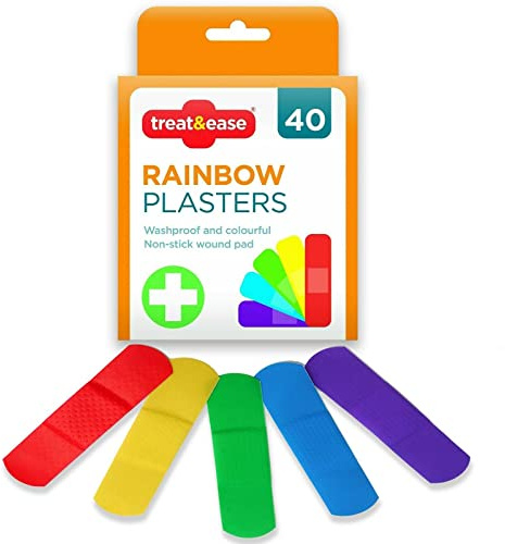 40 Treat & Ease Rainbow Sticking Plasters Wash Proof Colourful Non Stick Pad