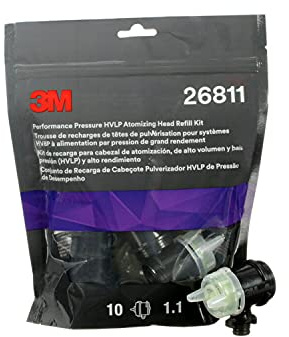 3M Performance Pressure HVLP Atomizing Head Refill Kit, 26811, Size 1.1, Yellow, For use with 3M Performance Industrial Spray Gun, 10 pack