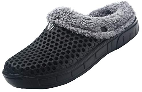 CERYTHRINA Femme Hiver Sabots Fourrées Homme Pantoufles Chaud Peluche Chaussons Maison Imperméables Chaussures de Jardin Intérieur et Extérieur Noir/Gris 44