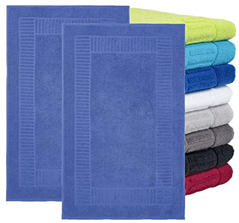 BaSaTex - 2er Pack Badvorleger für Dusche & Badewanne - Badematte Saugfähig & Schnelltrocknend in 50x80cm - Aus 100% Baumwolle & 800 g/m² - Duschvorleger Öko-Tex Made in Green zertifiziert - Royalblau
