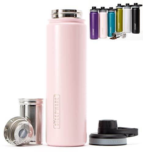 The Tea Spot Steepware Tea Tumbler and Thermos, 22oz, Tea Bottle with tea infuser for loose leaf tea or iced coffee, Sleek Double Wall Tumbler & Insulated Travel Bottle - Rose