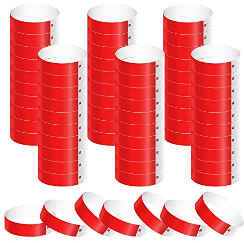 KINBOM 600 Piezas Pulseras Festivals Rojo, Pulseras de Papel Impermeables Pulseras para Eventos Pulseras para Fiestas Pulseras para Eventos Ferias Festivales (Rojo)