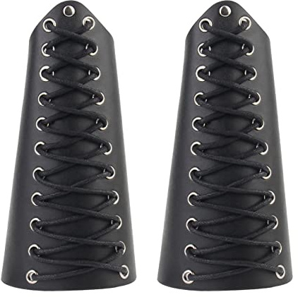 COSFAN 2 protectores de brazo de tiro con arco, brazaletes medievales, protectores de brazo de cuero, brazalete Punk, guantelete Vintage ajustable, brazaletes de cuero para hombres y mujeres (Negro)