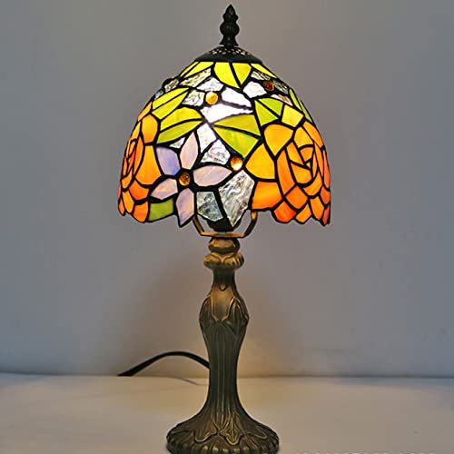 AIBOTY Rose Kommode Lampe, Buntglaslampe, Tiffany Lampe, Mini Kleine Tischlampe, Schlafzimmer Nachttisch Wohnzimmer Schreibtisch Klavierlampe, Freundin Liebhaber Geschenke, 8 * 15In,Blau