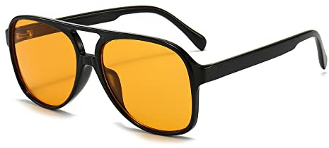 YUELUQU Occhiali da sole polarizzati da uomo e da donna vintage anni '70, occhiali da sole retrò, nero/giallo, L