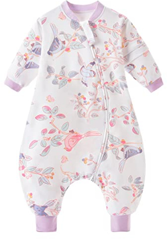 Chilsuessy Sacco a pelo per bambini tutto l'anno con maniche rimovibili, sacco a pelo con piedi, 1,5 Tog, 100% cotone, per tutto l'anno con gambe, gazza primavera, 90/bambino altezza 90 – 100 cm