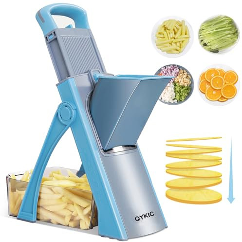 QYKIC Affettatrice per Alimenti a Mandolina Più Sicura, Tritatutto Multifunzionale Regolabile per Verdure, Cipolle, Patate e Frutta (Grigio)