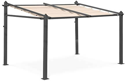 Alice's Garden sweeek - Pérgola 3x4m de Aluminio con Cubierta corredera, Murum, Beige, 355x290x251 cm