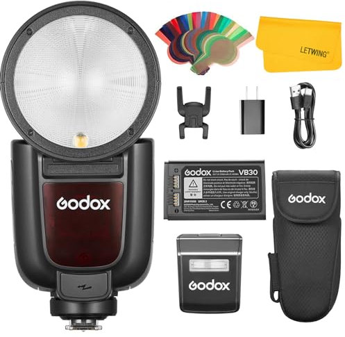 Godox V1Pro-S Blitzgerät für Sony Kameras TTL Blitz, 2,4 GHz TTL 1/8000 HSS, 1,3 s Recycling Zeit, 500 Blitze bei voller Leistung, 2980 mAh Li-Ionen-Akku, externes Blitzgerät SU-1 für Sony Kameras