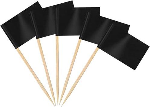 AhfuLife 200Pcs Drapeau Cure-dent Noir, Mini Drapeau Cocktail de Vide Noir, Cure Dents Noir pour Decor Cupcake Topper, Étiquettes des Aliments pour Buffets, Apéritifs, Dîner de Halloween