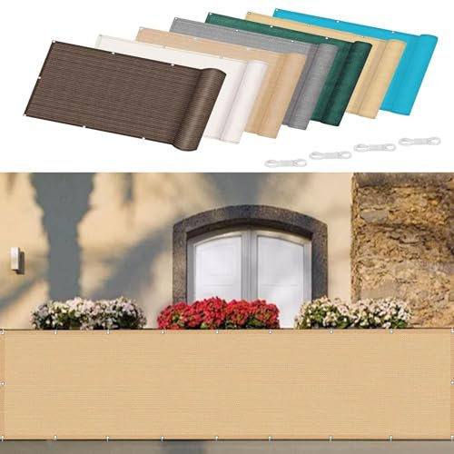 Brise Vue Balcon 65 x 200 cm avec Œillets Cordons Habillage de Balcon avec Œillets Cordons pour Jardin Balcon, Couleur Crème