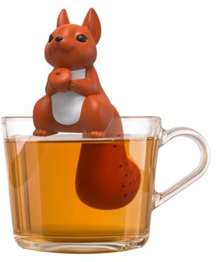 Winkee - Cute Animal Teesieb Ardilla I Infusor de té para té suelto I Infusor de té divertido I Colador de té para taza I Colador de especias de silicona I Figura de animal de bola para infusiones