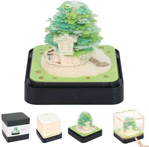 2026 Calendrier 3D avec lumières LED, bloc-notes 3D en papier, bloc-notes créatif, brique d'art, art en papier, cabane dans les arbres avec boîte d'affichage et autocollants détachables, décoration de