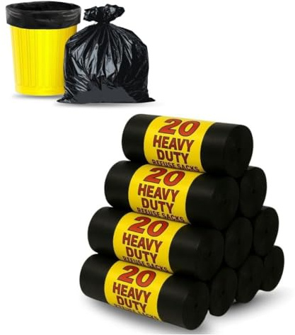 200 Large Black Bin Bags Heavy Duty for Household Garbage Strong Refuse Sacks–Black Bin Liners for Everyday use Office Kitchen Restaurant–Recycled, Strong & Secure