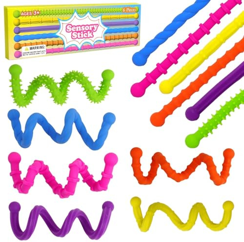 6 Pezzi Fidget Toys Sensoriali, Giochi Antistress Bambini e Adulti, Silicone Antistress, Bastoncini Tattici Calmanti per Bambini con Autismo