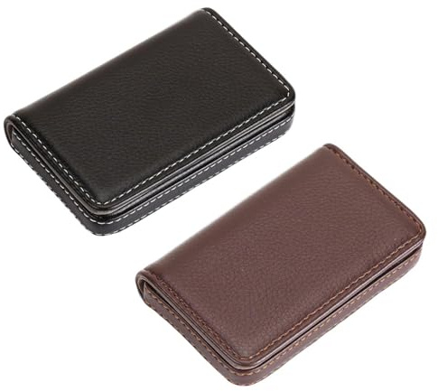 WUFGWBD 2 Business Card Boxes, Pu Leather And Stainless Steel, Magnetic Buckle Opening And Closing, Large-Capacity Credit Card Storage, Workplace Carry-On Bag.