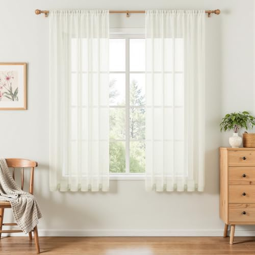 MRTREES Gardiner med gardinstång, kräm, 2 stycken, 140 x 130 cm (L x H)