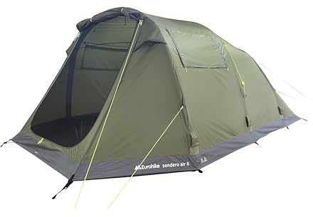 Eurohike Sendero AIR 6 Man Inflatable Tent with Porch & Spacious Living Area, 6 Person, Waterproof, Easy to Pitch, Tunnel Design, Ideal for Family Camping Trips & Festivals, 3000mm HH