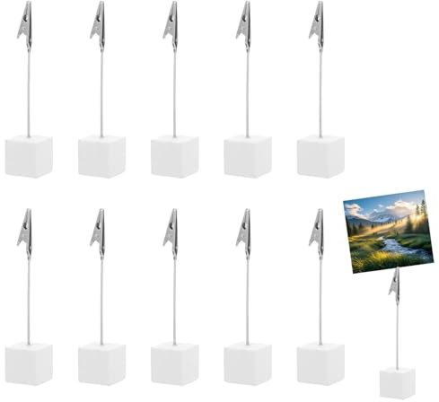Portafotos de 10 unidades, 11,5 x 2,5 cm, soportes de fotos de madera con pinzas de metal, pinza para notas en pie, clips para tarjetas de mesa para decoración de boda, hogar, oficina, fiesta, color