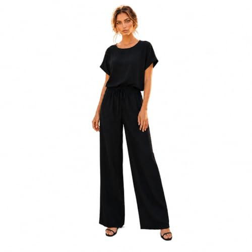 FEZI Completo Donna Estivo 2 Pezzi Set Casual TShirt Oversize e Pantaloni Leggeri Traspiranti Outfit Versatile Donna (Nero, Taglia unica)