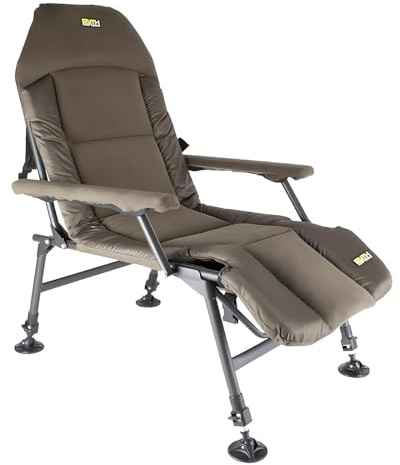 Faith Lounge Chair XL - Carp chair with fleece lining - Ultimate fishing comfort - Low seating position - Armrests - Metal frame - Adjustable legs - Compact design - 125 kg load capacity - 92x66x99cm