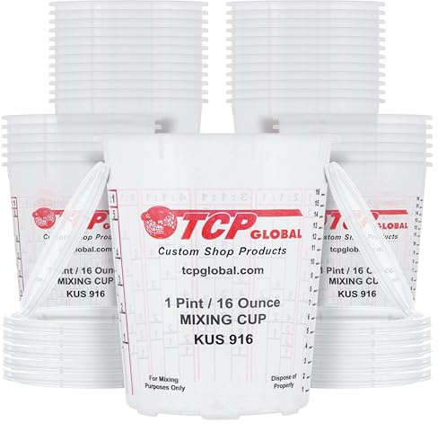 Custom Shop Paint Mixing Cups, 16-Ounce (Box of 36) - Plastic Measuring Cups for Liquids, Automotive Painting, Epoxy Resin, Acrylic Arts, Crafts, Disposable or Reusable, Graduated, Mixing Ratios