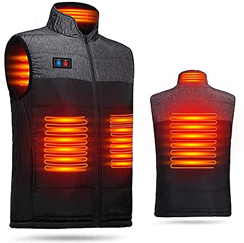 Wigo Gilet Chauffant électrique Double Interrupteur réglable 4 réchauffeurs Chargement USB Chauffage ultraléger Protection Contre Froid extérieur Noir (S)