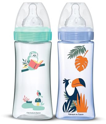 DODIE Lot de 2 Biberons Anti-Coliques Tétines Rondes 330ml +6 mois 3 vitesses Débit 3 - Bleu et vert