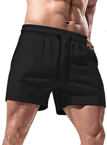 Lehmanlin Short Sport Court Homme,Short Rnning Homme,Entraînement Physique Coton 12,7CM Entrejambe(noir-2XL)