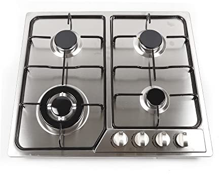 Cuisinière à gaz en acier inoxydable 4 flammes 58 x 50 cm, cuisinière à gaz pour gaz naturel et gaz propane, allumage pulsé, pour la maison ou les restaurants