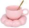Keramik Kaffeebecher,Wolke Kaffeetasse und Untertasse Set, Niedliche Tasse mit Blumenlöffel und untersetzer,Kawaii Teebecher,Latte Tassen 200ml für Büro und Zuhause für Frauen Mädchen (Rosa)