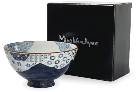 MINO WARE JAPAN Reisschale im traditionellen Stil, japanische Keramik, Chawan Pottery, spülmaschinen- und mikrowellengeeignet, hergestellt in Japan (Yuuzen, Größe M (oohira))