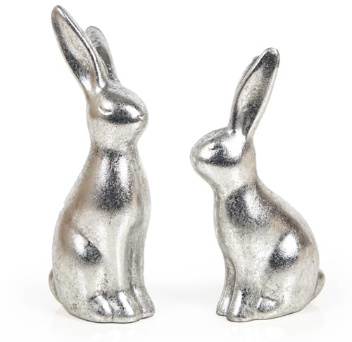 Logbuch-Verlag 2 påskhare figurer silver glänsande av keramik påsk dekoration hare ädel 14 16 cm