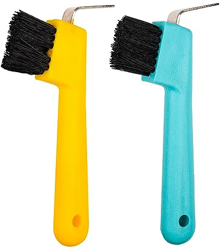 MEISH 2 Pieces Horse Hoof Pick Brushes Horse Grooming Tools Grooming Cleaning Accessories for Horses Sheep Cattle, Random Color