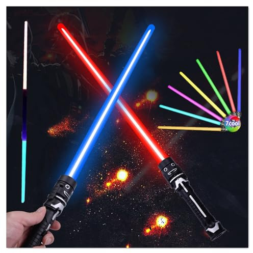 2 Pack Lightsaber Kids LED Light Up Light Sabers Galaxy War 7 Colors Light Sword Lightsabers Toys for Boys Kids Gift Party Favors Dress Up Party Favor (No Sound)