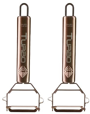 TURBO PRODUKTE 2 peladores de acero inoxidable para frutas y verduras – hacia adelante y hacia atrás con hoja de péndulo para zurdos y diestros – función 3 en 1