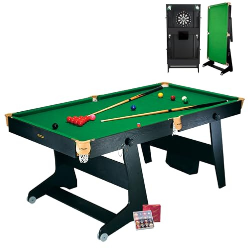 Riley 6ft, 3-in-1 Folding Snooker & Pool Multi Games Table - With Soft Tip Darts Board - Supplied with Snooker & Pool Balls & 2 x Cues