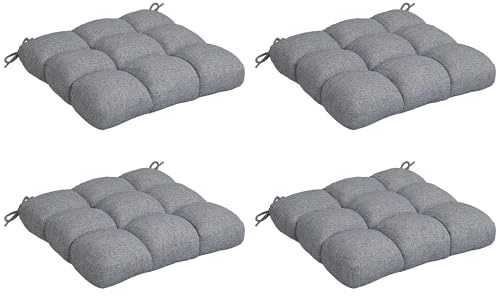 Outsunny Lot de 4 Coussins de Chaise de Jardin, Coussins extérieurs capitonné, Rembourrage 10 cm avec Attaches, dim. 48L x 48l cm Gris