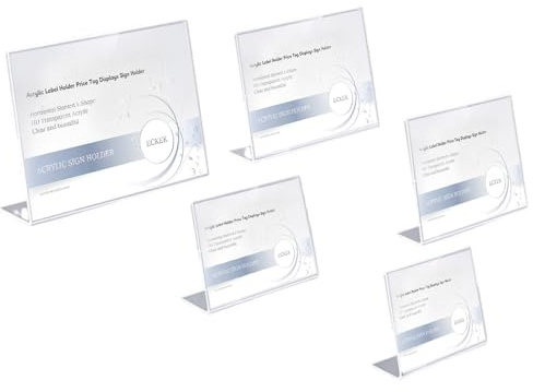 ECKEK Acrylic Label Holder Price Tag Displays Sign Holder Horizontal Slanted L-Shape Table Top Sign Stand 10 Pack (60*40mm/2.36*1.57inches)
