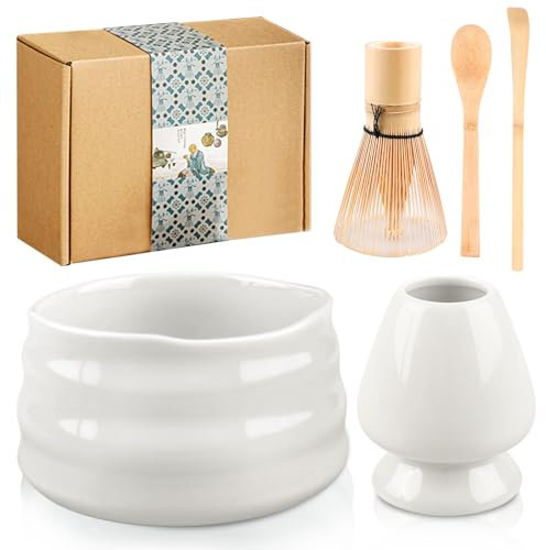 Service A Thé Matcha,5 Pièces Ensemble A Thé Matcha,Ensemble De Fouets A Matcha,Kit De Cérémonie A Matcha Pour La Préparation Traditionnelle Du Thé Matcha (Blanc)
