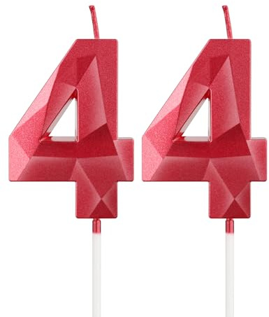 mciskin Red 44th Birthday Candles, 3D Number 44 Candles for Cake, Women Men 44th Birthday Decorations,Pearl Red Candle Cake Topper Decorations for Birthday Party Weddings Anniversary Supplies