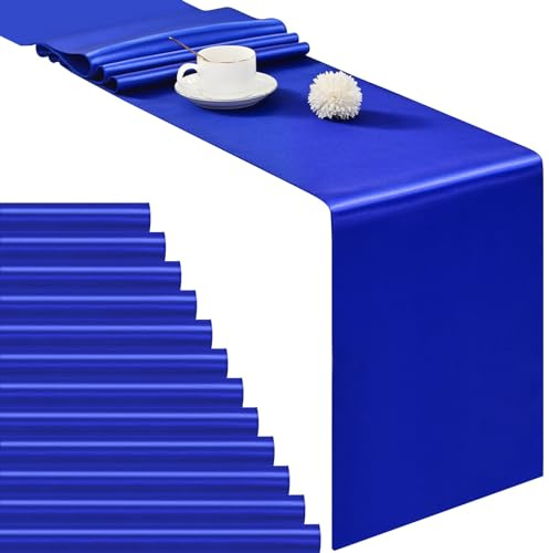 Pesonlook 12 Pack Royal Blue Satin Table Runner, 12×72 Inch, Wedding, Party | Bright Smooth Silk Table Runner for Wedding,Party,Banquet,Events,Graduations Decoration fit Rectangle and Round Table