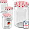 WELLGRO 50x Einmachgläser mit Schraubdeckel - 550ml - Deckel rot kariert To 82 - Made in Germany - Vorratsgläser mit Deckel, Gärglas, Dessertgläser