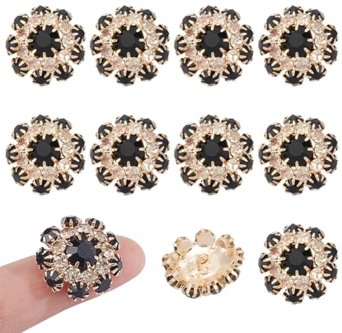 NBEADS 10 Pcs Bouton de Couture en Strass, Boutons à Tige en Forme de Fleur Boutons Décoratifs pour Robe Costume Smoking Chemise Accessoires Cristal, Noir