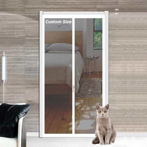 Custom Size Screen Door for Living Room Kitchen Bedroom, Self-Adhesive Pet Protection Screen Mesh, Anti Mosquito Insect Fly Screen Netting with Double-Side Zipper (Custom Size)