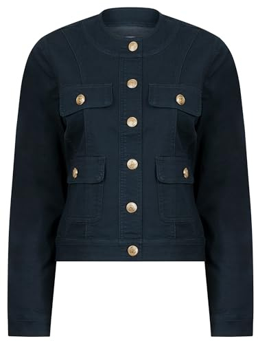 AMARA REYA Women's Lighweight Stretch Cotton Collarless Denim Summer Jacket
