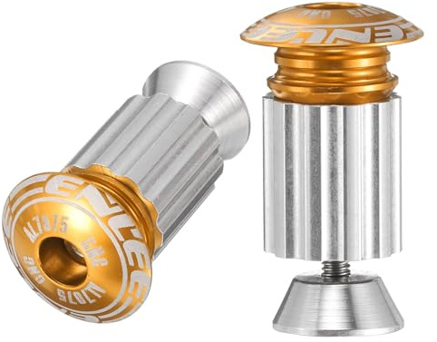 sourcing map Bike Handlebar End Plugs Aluminum Bar End Caps 18-20mm Adjustment Expanding Locking with Screw for MTB Road BMX Fixed Gear Bike, Gold